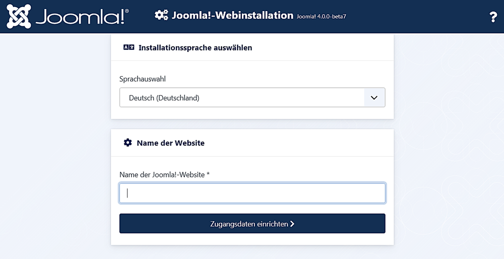 Joomla! 4.x Installation Schritt 1